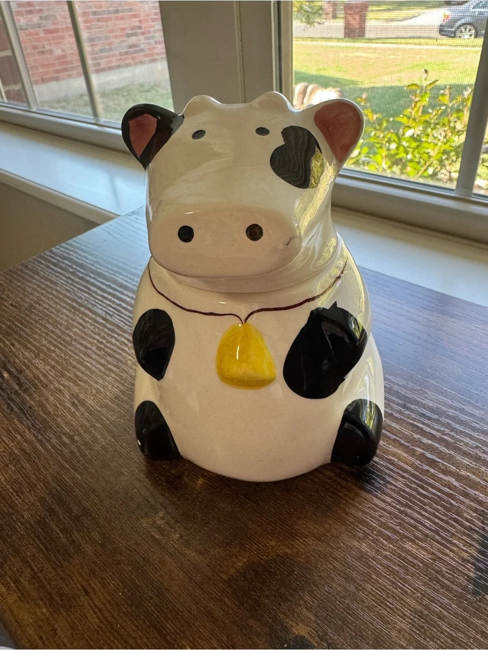 Vintage Hand Painted Ceramic Cow Cookie Jar Canister Sugar Bowl Bell Collar